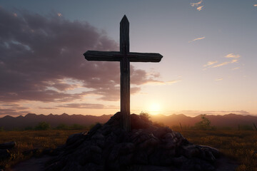 Wall Mural - Christian cross at sunset