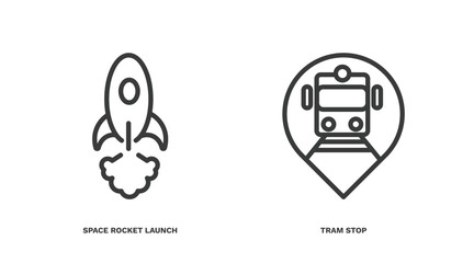 Poster - set of transportation thin line icons. transportation outline icons included space rocket launch, tram stop vector.