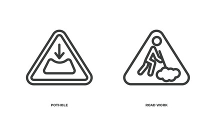 Wall Mural - set of traffic signs thin line icons. traffic signs outline icons included pothole, road work vector.