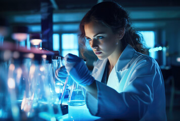 Wall Mural - female forensic scientist in lab work