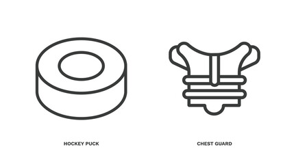 Wall Mural - set of sport and games thin line icons. sport and games outline icons included hockey puck, chest guard vector.