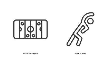 Wall Mural - set of sport and games thin line icons. sport and games outline icons included hockey arena, stretching vector.