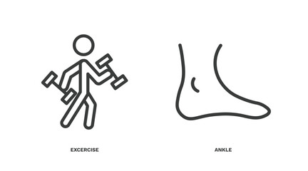 Wall Mural - set of sport and games thin line icons. sport and games outline icons included excercise, ankle vector.