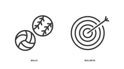 Wall Mural - set of sport and games thin line icons. sport and games outline icons included balls, bullseye vector.