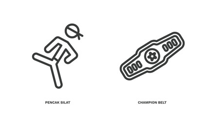 Wall Mural - set of sport and games thin line icons. sport and games outline icons included pencak silat, champion belt vector.