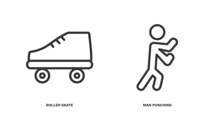 Wall Mural - set of sport and game thin line icons. sport and game outline icons included roller skate, man punching vector.