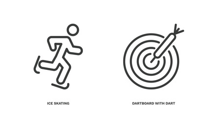 Poster - set of sport and game thin line icons. sport and game outline icons included ice skating, dartboard with dart vector.