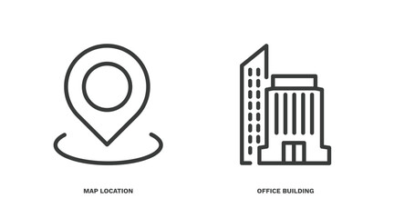 Sticker - set of real estate industry thin line icons. real estate industry outline icons included map location, office building vector.