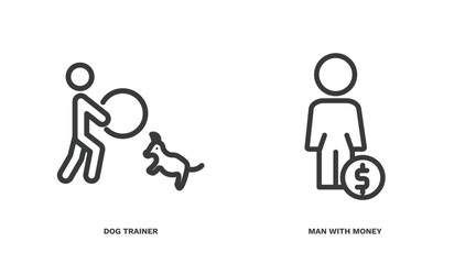 Sticker - set of people thin line icons. people outline icons included dog trainer, man with money vector.