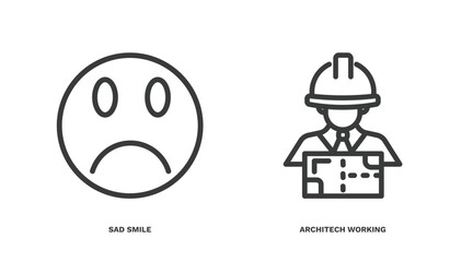 Poster - set of people thin line icons. people outline icons included sad smile, architech working vector.