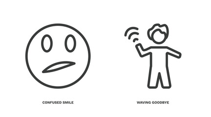 Sticker - set of people thin line icons. people outline icons included confused smile, waving goodbye vector.