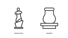 Set Of Museum And Exhibition Thin Line Icons. Museum And Exhibition Outline Icons Included Venus De Milo, Souvenir Vector.