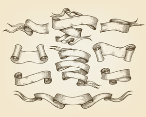 Wall Mural - engraving scroll and ribbon set