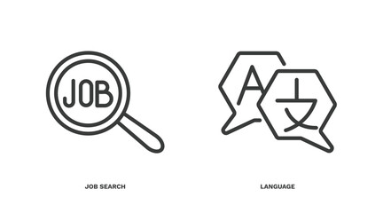 Sticker - set of human resources thin line icons. human resources outline icons included job search, language vector.