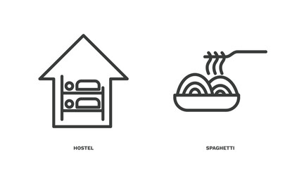 Poster - set of hotel and restaurant thin line icons. hotel and restaurant outline icons included hostel, spaghetti vector.