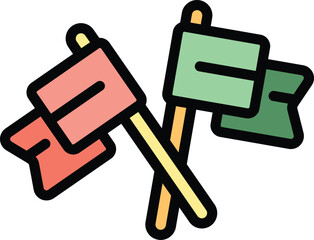 Poster - Paintball flags icon outline vector. Paint gun. Sport player color flat