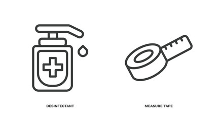 set of health and medical thin line icons. health and medical outline icons included desinfectant, measure tape vector.