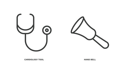 Sticker - set of education and science thin line icons. education and science outline icons included cardiology tool, hand bell vector.