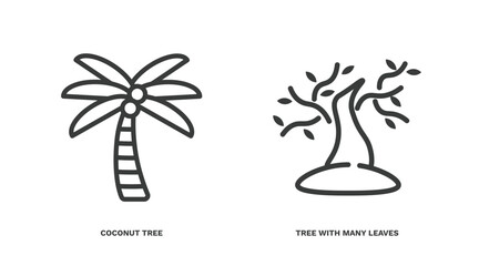 Sticker - set of ecology thin line icons. ecology outline icons included coconut tree, tree with many leaves vector.