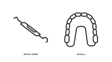 Canvas Print - set of dental health thin line icons. dental health outline icons included dental probe, maxilla vector.