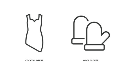 Wall Mural - set of clothes and outfit thin line icons. clothes and outfit outline icons included cocktail dress, wool gloves vector.