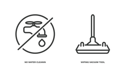 Sticker - set of cleaning thin line icons. cleaning outline icons included no water cleanin, wiping vacuum tool vector.