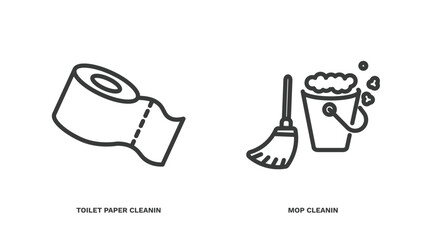 Sticker - set of cleaning thin line icons. cleaning outline icons included toilet paper cleanin, mop cleanin vector.