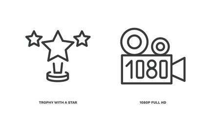 Poster - set of cinema and theater thin line icons. cinema and theater outline icons included trophy with a star, 1080p full hd vector.