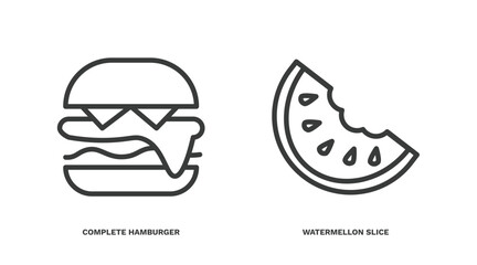 Wall Mural - set of restaurant thin line icons. restaurant outline icons included complete hamburger, watermellon slice vector.