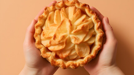 Wall Mural - hands holding a freshly baked apple pie