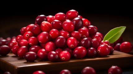 Wall Mural - Macro photo of cranberries on a table.