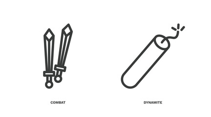 set of military and war and thin line icons. military and war outline icons included combat, dynamite vector.