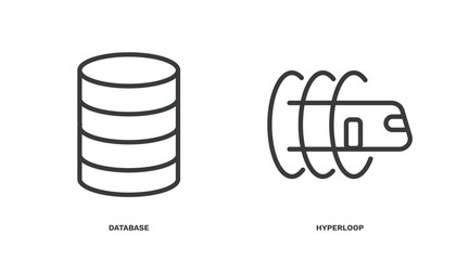 Sticker - set of ai and future technology thin line icons. ai and future technology outline icons included database, hyperloop vector.