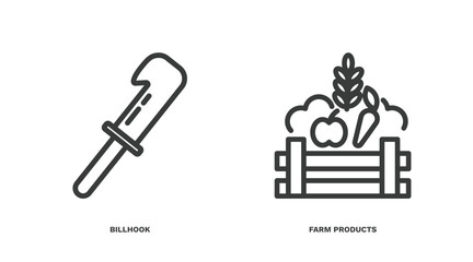 Wall Mural - set of agriculture and farm thin line icons. agriculture and farm outline icons included billhook, farm products vector.