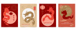 Gold red Chinese New Year banner with dragon,cloud.Translation: Happy Chinese new year