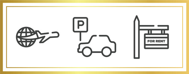 Poster - holidays outline icons set. linear icons sheet included travelling around the world, parking car, rent vector.