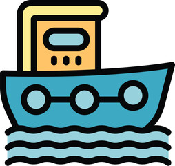Wall Mural - Sea ship icon outline vector. Guard coast. Rescue boat color flat