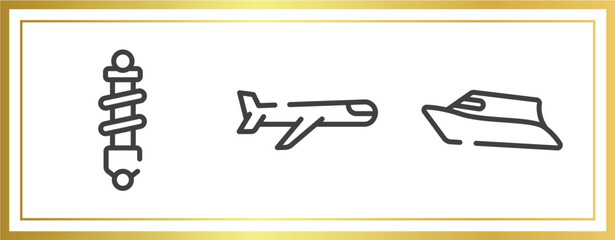 Poster - transportation outline icons set. linear icons sheet included shock absorber, airplane, speed boat vector.