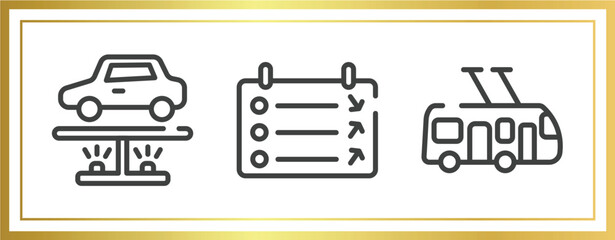 Poster - transport outline icons set. linear icons sheet included undercarriage, departure, trolleybus vector.