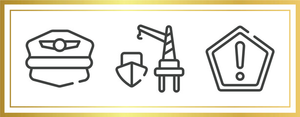 Poster - driving school outline icons set. linear icons sheet included pilot hat, harbor, precaution vector.
