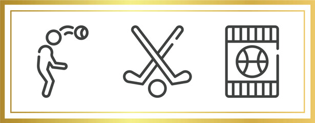 Poster - basketball team outline icons set. linear icons sheet included head hitting, field hockey, blue card vector.