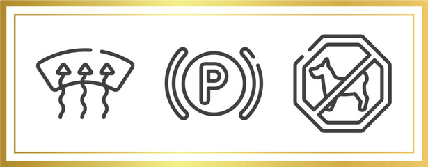 Poster - public spaces signals outline icons set. linear icons sheet included windshield defrost, parking lig