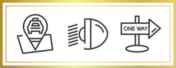 Poster - signals set outline icons set. linear icons sheet included taxi stop, car light, one way street vector.