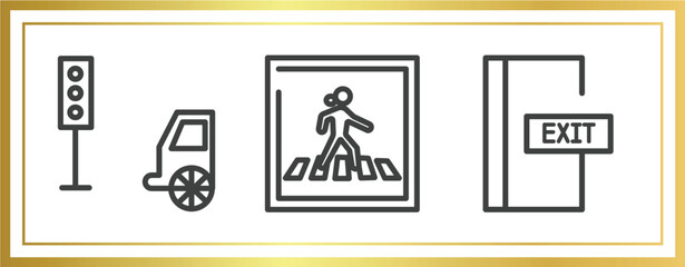 Poster - signals set outline icons set. linear icons sheet included car traffic, pedestrian crossing, emergency door vector.