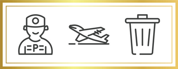 Poster - public services fill outline icons set. linear icons sheet included parking worker, take off, trash vector.