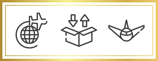 Poster - logistics delivery outline icons set. linear icons sheet included airplane around earth, delivery packaging box, air transport vector.