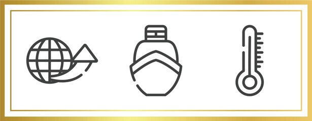 Poster - shipping and handly outline icons set. linear icons sheet included international delivery, boat from front view, temperature limitation vector.