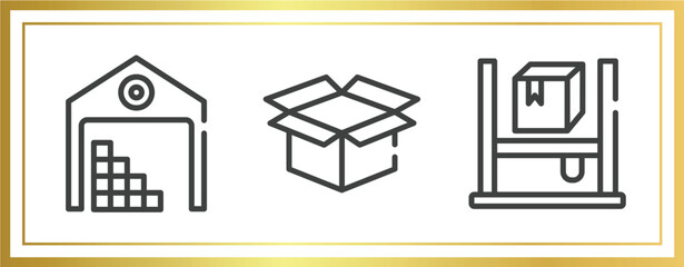 Poster - logistics outline icons set. linear icons sheet included stack in deposite, delivery package opened, asrs vector.