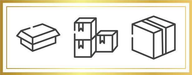 Poster - boxes outline icons set. linear icons sheet included cardboard box without a lid, stack package, closed cardboard box vector.
