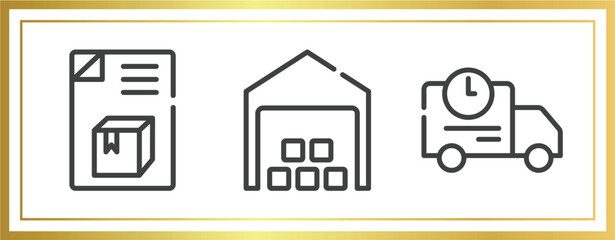 Poster - delivery outline icons set. linear icons sheet included dispatch note, distribution center, shipping truck vector.